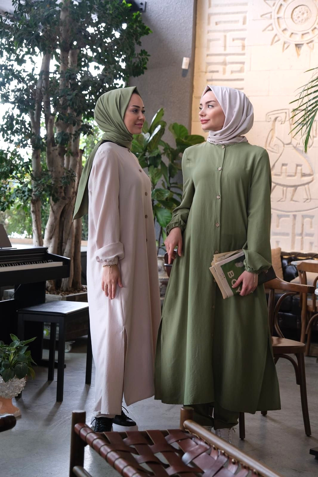 Belo set of dress and pants khaki green